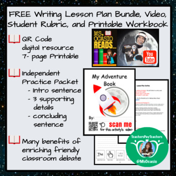 Preview of K-5 Writing 5-Day Adventure Lesson Plan+ Video Resource+ Student Rubric