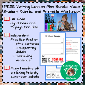 Preview of K-5 Writing 5-Day All About Europe Lesson Plan + Video + Workbook