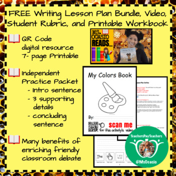 Preview of K-5 Writing 5-Day Colors Lesson Plan+ Video Resource+ Student Rubric