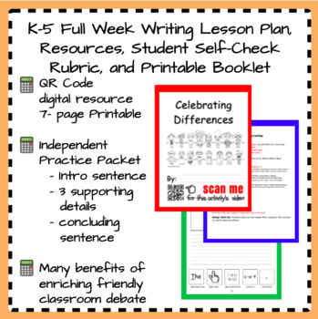 Preview of K-5 Writing 5-Day Diversity Lesson Plan+ Video Resource+ Student Rubric