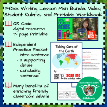 Preview of K-5 Writing 5-Day Earth Day Lesson Plan+ Video Resource+ Student Rubric