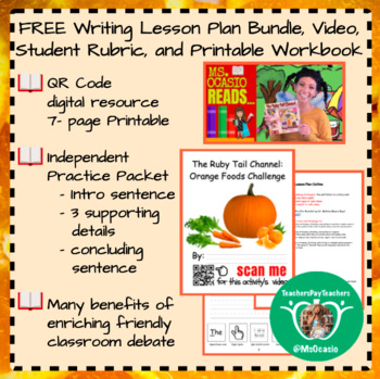 Preview of K-5 Writing 5-Day Lesson Plan+ Video Resource+ Student Rubric