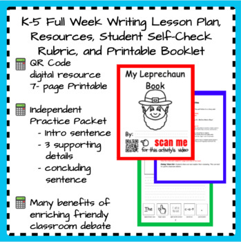 Preview of K-5 Writing 5-Day St. Patrick's Day Lesson Plan+ Video Resource+ Student Rubric