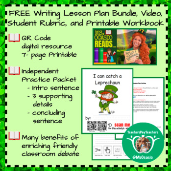 Preview of K-5 Writing 5-Day St. Patrick's Day Plan+ 2 Video Resources+ Student Rubric