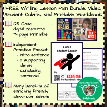 Preview of K-5 Writing 5-Day Student Leadership Lesson Plan+ Video Resource+ Student Rubric