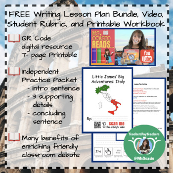 Preview of K-5 Writing All About Italy Lesson Plan+ Video Resource+ Student Rubric