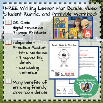 Preview of K-5 Writing David Gets in Trouble Lesson Plan+ Video Resource+ Student Rubric