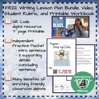Preview of K-5 Writing Don't Let Pigeon... Lesson Plan+ Video Resource+ Student Rubric