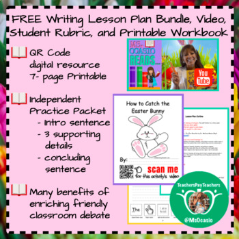 Preview of K-5 Writing Easter Bunny Lesson Plan+ Video Resource+ Student Rubric