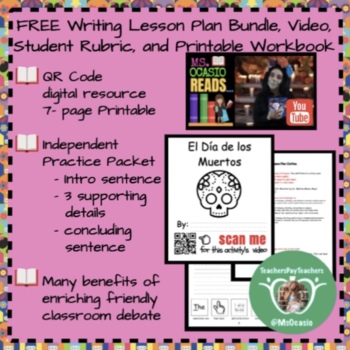 Preview of K-5 Writing El Día de los Muertos Lesson Plan + Video + Workbook