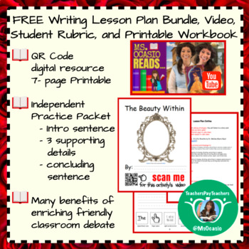 Preview of K-5 Writing Inner Beauty Lesson Plan+ Video Resource+ Student Rubric