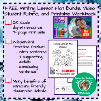 Preview of K-5 Writing Oceans 5-Day Lesson Plan w/ Video + Independent Practice + Rubric