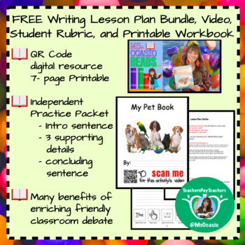 Preview of K-5 Writing Pet Book/ Loss of Pet Lesson Plan+ Video Resource+ Student Rubric