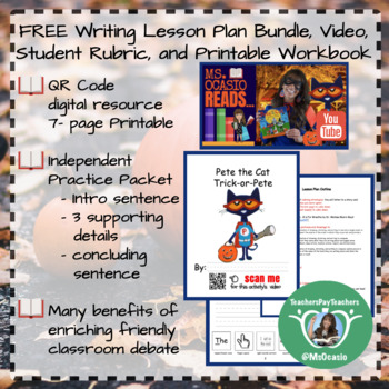 Preview of K-5 Writing Pete the Cat Halloween Lesson Plan+ Video Resource+ Student Rubric