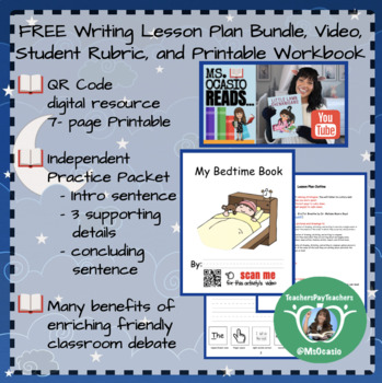 Preview of K-5 Writing Struggling with Bed Time Lesson Plan+ Video Resource+ Student Rubric