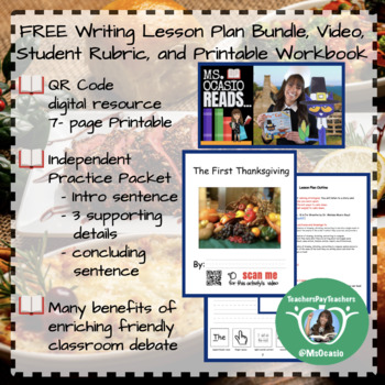 Preview of K-5 Writing Thanksgiving Lesson Plan+ Video Resource+ Student Rubric