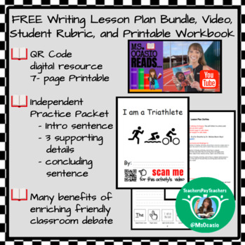 Preview of K-5 Writing Triathalon Hard Work Grit Lesson Plan+ Video Resource+ Rubric