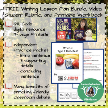 Preview of K-5 Writing Type 1 Diabetes Lesson Plan+ Video Resource+ Student Rubric