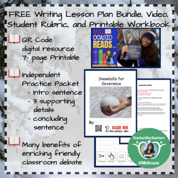 Preview of K-5 Writing Winter Lesson Plan+ Video Resource+ Student Rubric