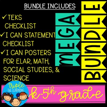 Preview of K-5th GRADE TEKS Checklist & I Can Posters MEGA BUNDLE