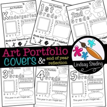 Preview of K-5th Grade Elementary Art Portfolio Covers & End of Year Reflection