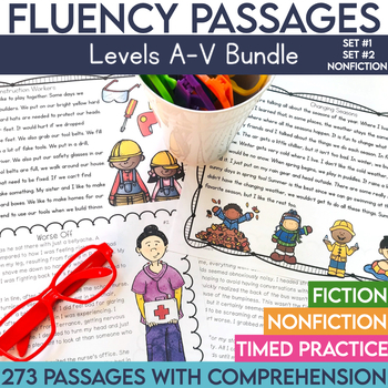 Preview of  Level A-V Fiction & Nonfiction Reading Fluency Passages Bundle | Comprehension