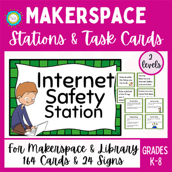 Preview of Makerspace Task Cards and Station Signs for K-6 Elementary Library | Printables