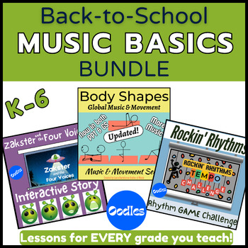 Preview of K-6 Music Basics Rhythm, Movement, and 4 Voices BUNDLE for Back to School