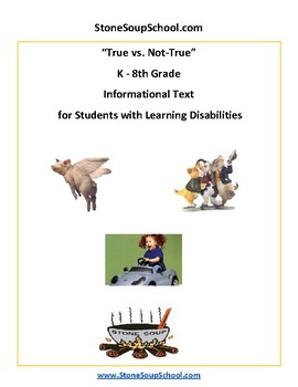 Preview of K - 8 True vs Not True for Students w/ Learning Disabilities
