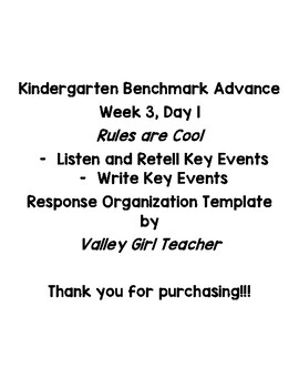 Preview of K Benchmark Advance U1 Week 3 Day 1-Rules Are Cool-Listen and Retell Key Events