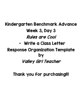 Preview of K Benchmark Advance U1 Week 3 Day 3-Rules are Cool-Write A Class Letter