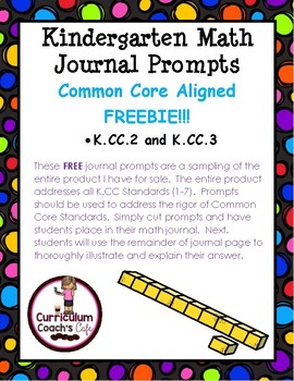 Preview of K.CC.2 and K.CC.3 Common Core Aligned Kindergarten Math Journal Prompts:  FREE