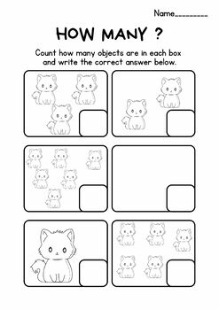 K.CC.3, K.CC.4 Counting and writing exercise : how many? 0-10 printable ...