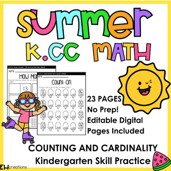 Preview of Kinder Counting + Cardinality CCSS - Summertime Printables - Practice and Review
