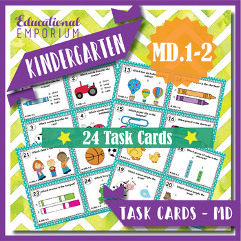Preview of K.MD.1 & K.MD.2 Task Cards ⭐ Measureable Attributes & Comparing Objects Centers
