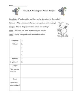 Preview of K.O.A.L.A. Reading Rubric template