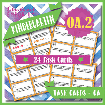 Preview of K.OA.2 Task Cards ⭐ Addition & Subtraction Word Problems Kindergarten Math