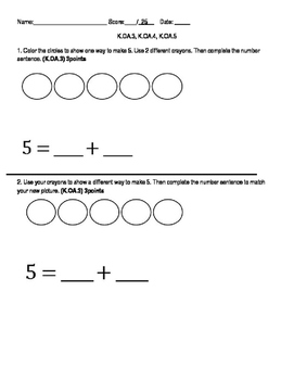 k oa 3 k oa 4 k oa 5 kindergarten common core standards assessment