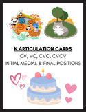 K Sound CV, VC, CVC, CVCV Articulation Cards