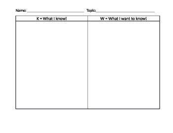 Preview of K W L Chart (L separated for easier use)