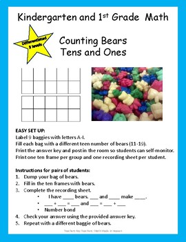 Preview of K and 1st - Counting Bears - Teen Numbers  - Tens and Ones