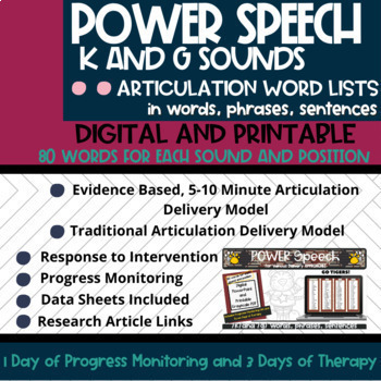 Preview of K and G Articulation Speech Therapy Word Lists Digital and Print
