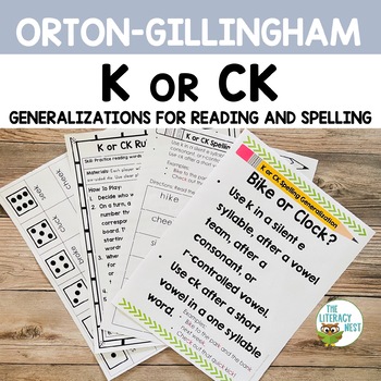 Preview of K or CK Spelling Rules for Orton-Gillingham Lessons