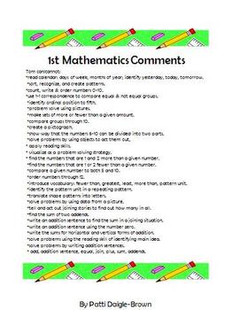 k1st specific math comments for report cards parent conferences