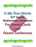 K/1st Specific Math Comments For Report Cards & Parent Con