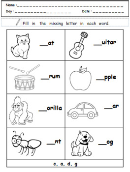 Preschool Beginning Letter Sounds Worksheet: c, a, d, g by Selah Chan