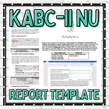 Preview of KABC Report Template School Psychology Special Education Assessment Evaluation