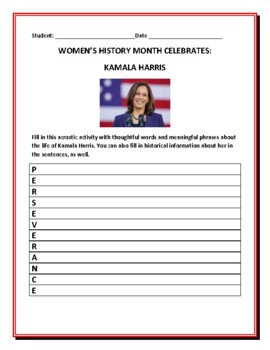 Preview of KAMALA HARRIS: A WOMEN'S HISTORY MONTH ACROSTIC ACTIVITY