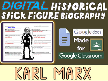 Preview of KARL MARX Digital Historical Stick Figure (mini bios) Editable Google Docs