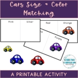 KG Cars Themed Sorting Images By Color & Sizes Printable A